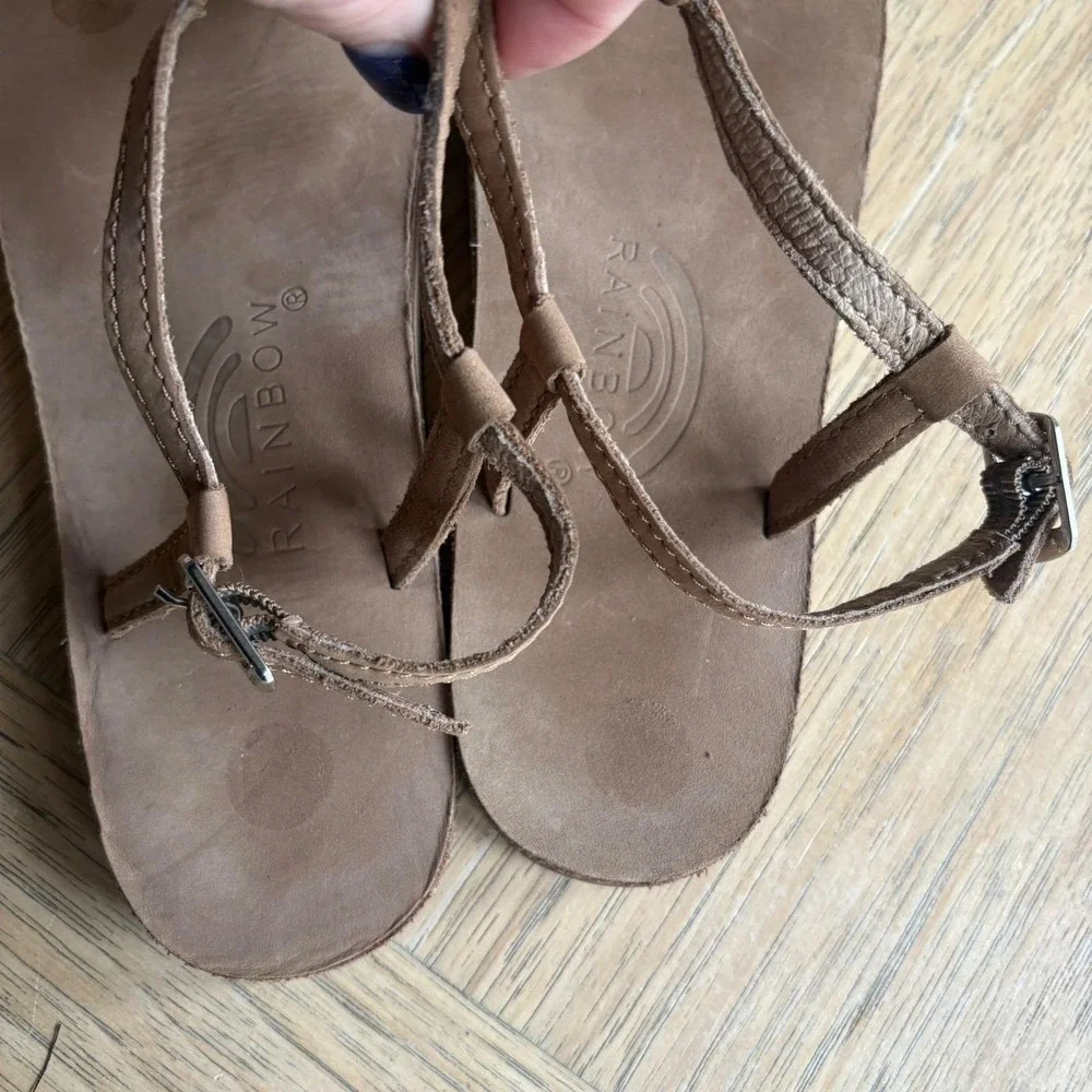 NWOT Rainbow T-Street Brwn Sandal Leather Braided Strap Thongs Wmns L; US7.5-8.5 - Picture 3 of 7